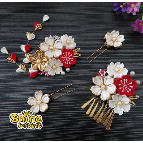 Handmade Hairpin Ancient Style Kimono Headwear Flower Tassel Sakura Tsumami Zaiku Cosplay Hanfu Yukata Hair Clip Accessories