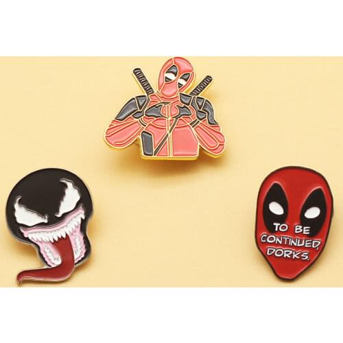 Marvel Cartoon Deadpool Ninja Venom Bag Shirt Brooch Pins Metal Broches for Women Badge Pines Metalicos Brosche Accessories