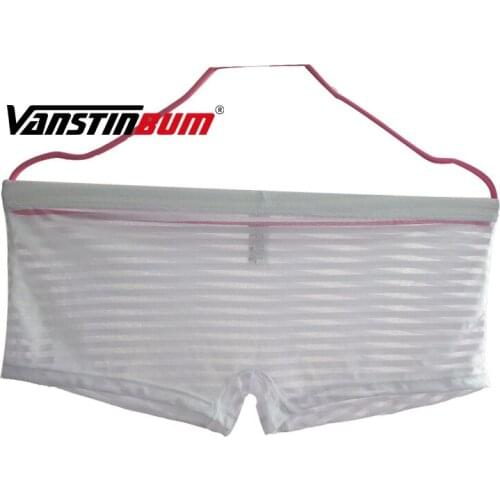 VANSTINBUM Underwear Sexy Mens Nylon Trunks Boxer Shorts Breathable Cuecas Gay Man Striped U Pouch Mesh Transparent Underpants