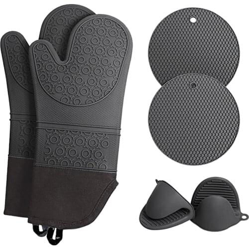 Oven Mitts and Pot Holders Sets Heat Resistant Silicone Oven Mittens with Mini Oven Gloves and Hot Pads Potholders for Kitchen