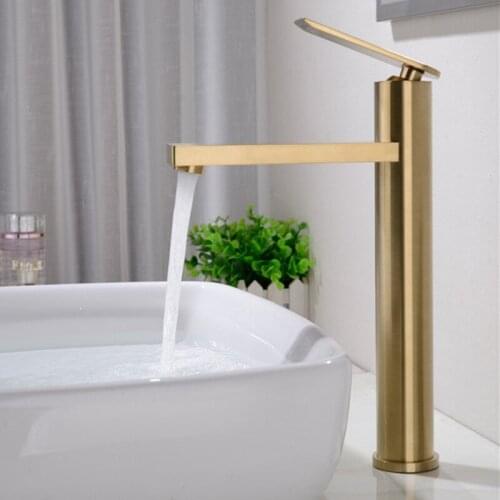 Solid Brass Bathroom Sink Faucet Brushed Gold Kitchen Faucet Single Holder Single Handle Deck Mounted Matte Black Sink Faucet