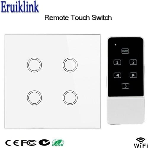 UK EU Smart Home Wifi Light Switch,White Black 4 Gang Crystal Glass Panel Touch Wireless Remote Control Smart Switch AC220V