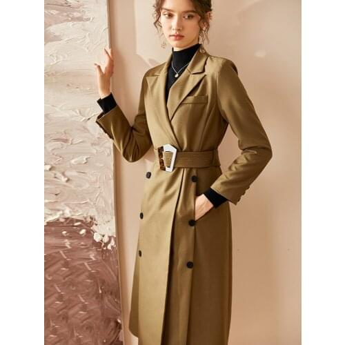 Intellectual Khaki British windbreaker 2021 spring new temperament lace up medium length coat