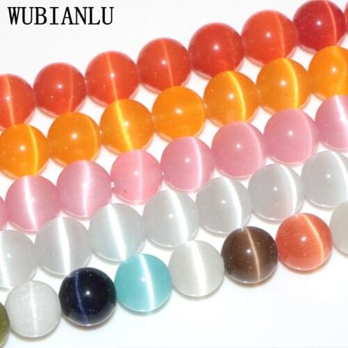 WUBIANLU 12 Colors 6-10mm Cats Eye Stone Pink White Opal Stone Round Loose Beads For Jewelry Making DIY Necklace Bracelet