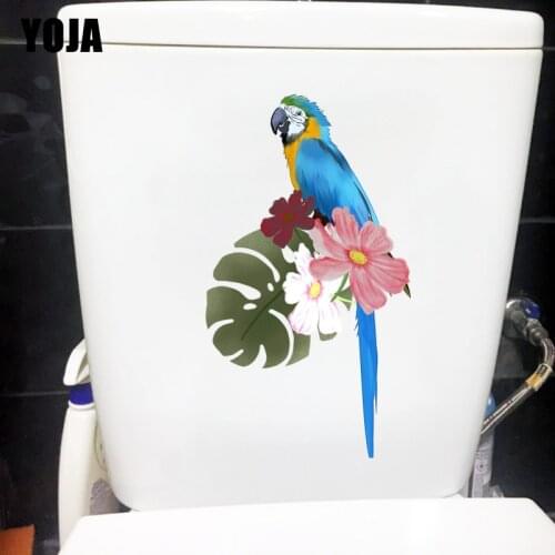 YOJA 12X21.3CM Blue Parrot Flowering Branch Creative Toilet Sticker Classic Home Wall Decor Decal T1-1973