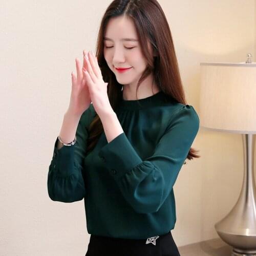 Pullover Blouses Women Chiffon Shirts Autumn New Office Lady Blouses Solid Elegant Long Sleeve Shirt Ladies Tops Blusas 10600