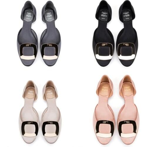 2020 Summer New Style Sandals Flat Heel Low-Cut WOMENS Shoes Silk Fabrics Square Buckle Foot Covering Shoes Womens