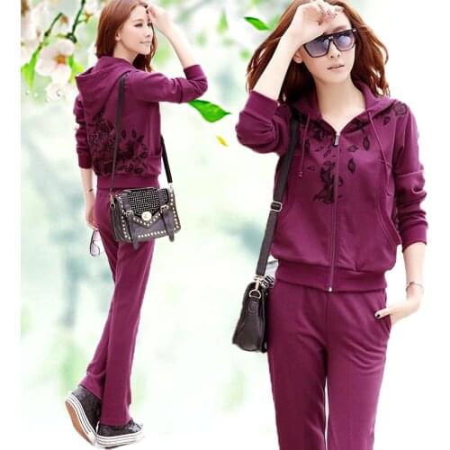 Women Tracksuits Spring Autumn Hooded Printed Jacket+Trousers Two Sets Casual Sportswear Suit Plus Size Female Pants Set W1843