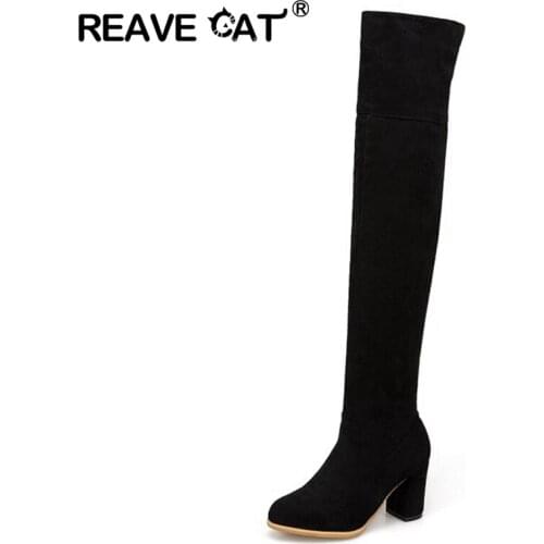 REAVE CAT Women Long Boots Fashion Women Boots Spring Winter Over The Knee High Quality Suede Long Comfort Square Botines Mujer