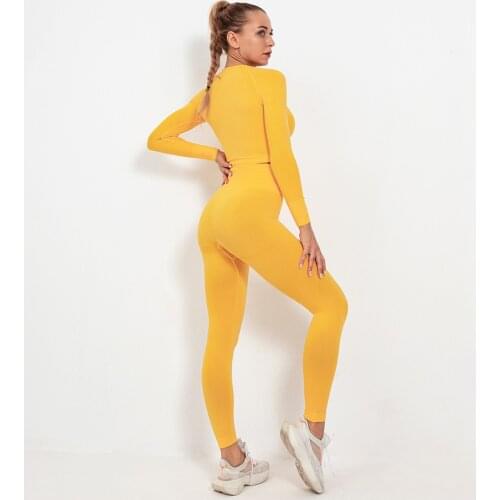 GXQIL Sports Yoga Suit for Fitness 2020 Running Workout Clothes for Women Sportswear Gym Set Ensemble Sport Femme Yellow Gray