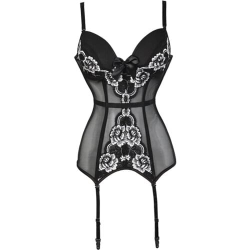 WYS.JL Sexy Lingerie Women Underwear Fish Boned Waist Trainer Transparent Sleepwear Corset Shoulder Strape Lingeries Black S-2XL