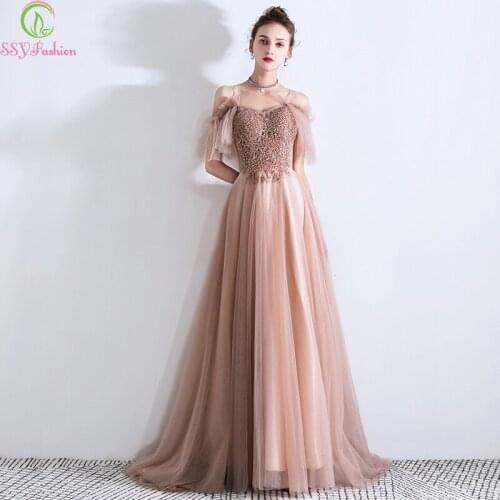 SSYFashion New Banquet Elegant Long Formal Dresses Evening Gown Vestidos De Noche Sequins Beading Floor-length Party Gowns