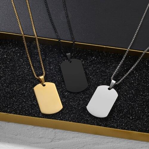 2mm Dog Tag ID Pendant Necklace for Men Women Stainless Steel Box Chain Military Jewelry Gifts Wholesale LDNM38