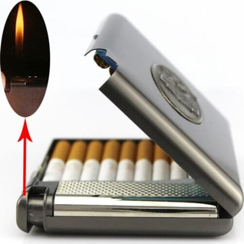 20 Cigarette) MenS Vintage Metal Cigarette Case With Butane Gas Lighter Lnflatable Windproof Smoking Cigarette Box