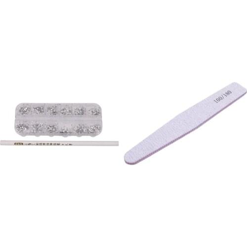 3000Pc Rhinestones Gems Studs Nail Art Decoration With 10Pcs Nail Art Sanding Buffer Buffing Manicure Gel Files Grit