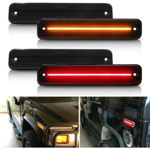 Car Smoked Full Led Side Marker Light Front Amber/ Rear Red Fender Turn Signal Lamp for Hummer H2 2003-2009 25952319