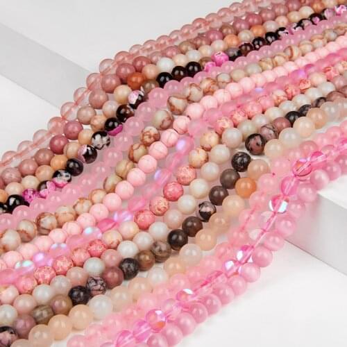 Natural Stone Beads Rose Pink Quartz Crystal Round Loose Beads Agates Jades Jaspers Gem Bead Bracelets Accessories Handmade Diy