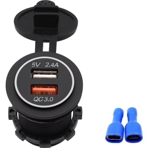 DC12V-24V QC 3.0 Power Socket Car Quick Charger Dual USB Vehicle Waterproof 5V/3.4A 2 port Charging For iPhone Android