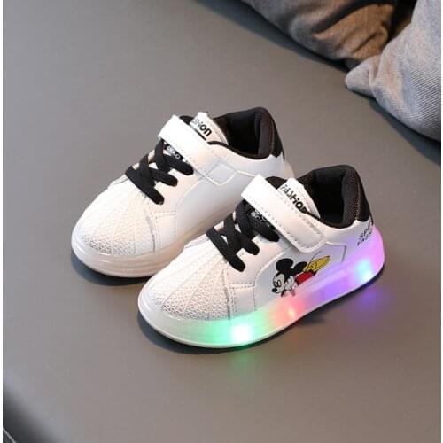 2021 New Mickey LED Lighted Children Luminous Shoes Soft Spring Autumn Baby Kids Glowing Sneakers Infant Tennis Breathable Boys