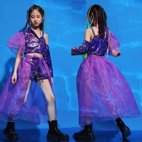 ChildrenS Day Fashion Catwalk Model Stage Costumes Girls Purple Sequins Jazz Street Dance Wear Hip-Hop Dance Costumes DQS7144