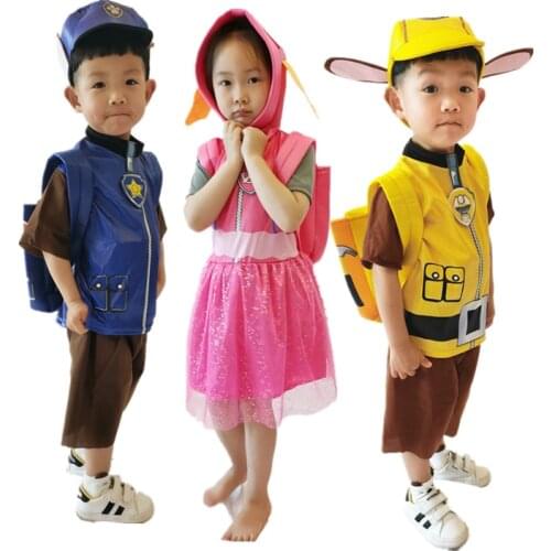 Kids Boys Girls Short Sleeve Zuma Rocky Cosplay Costume Patrol Dog Marshall Chase Skye Rubble Birthday Party Children Festival C