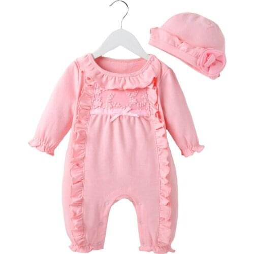 Girl Baby 2021 Spring Clothing 100% Cotton Toddler Girl Romper+Cap First Baptism Birthday New Year Girl Toddler Clothing Outfits