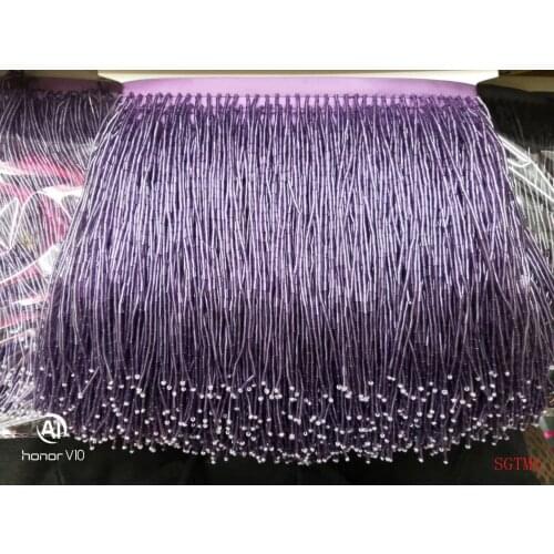 Purple Handmade 15cm wide beaded fringe trimming,5yard, about 270 beads threads/yard SGTM1