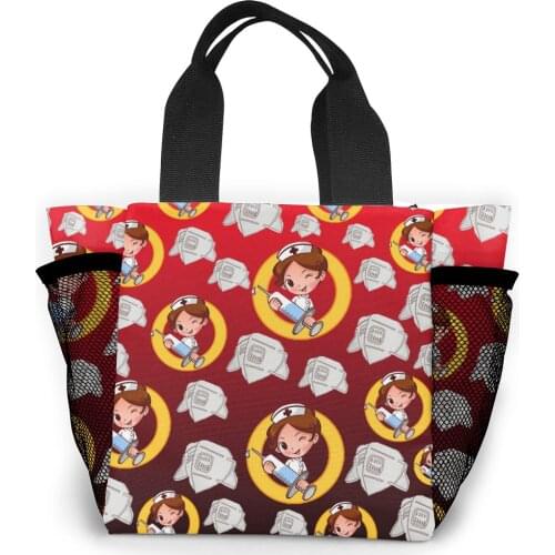 Kawaii Canvas Handbag Cartoon Nurse Print Small Women Totes Bag Simple Top-handle Shopper Bag Lady Tote Shopping Mesh Bolso