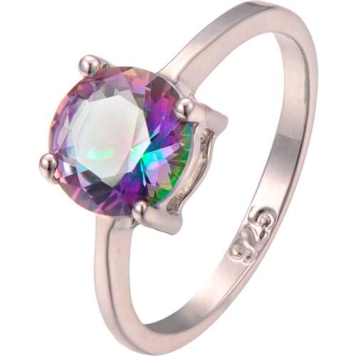 Rose Rainbow Crystal Zircon 925 Sterling Silver Wedding Party Fashion Design Romantic Ring Size 5 6 7 8 9 10 11 12 PR31