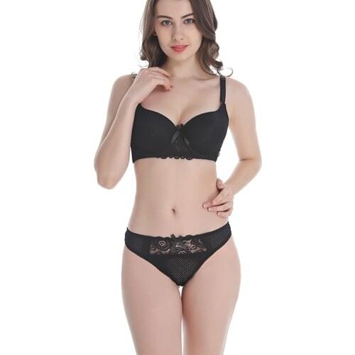 Black Sexy Breathable Solid Color Underwear Bra Sets Push Comfortable Female Lingerie Two-Piece Panties Bra Set