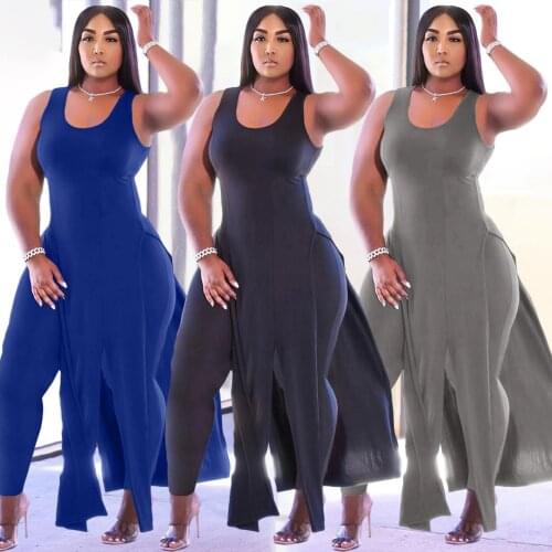 2021 Summer Autumn Two Piece Suit Asymmetrical Split Skirt Round Neck Sleeveless Pullover Vest Pencil Pants 2 Piece Sets