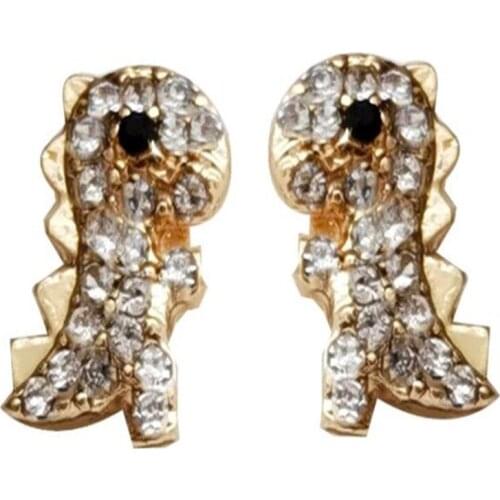 Fashion Cute Dinosaur Crystal Gold Stud Earrings Creative Design Mini Womens Earrings Funny Jewelry For Girl Gifts