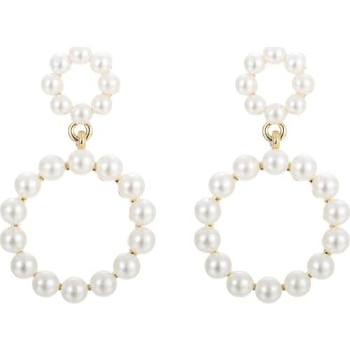 ONYSS Fashion Luxury Korean Style Circle Gold Plate Pearl Dangle Earrings 2021