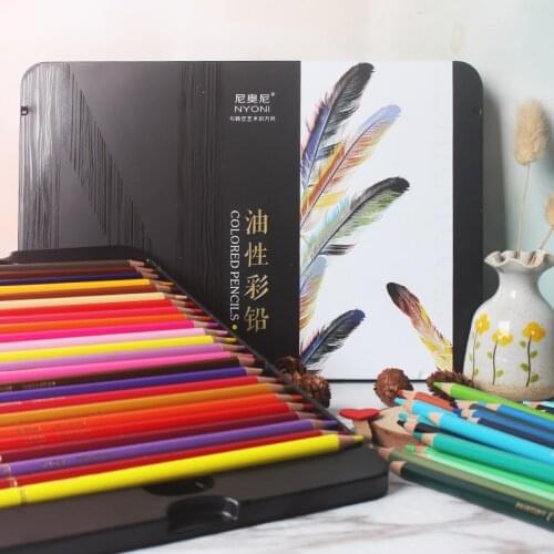 NYONI 12/24/36/48/72/100/120 Colored Pencils Set With Metal Box - 120 Coloring Pencils for Adult Coloring Books-Gift for Artists