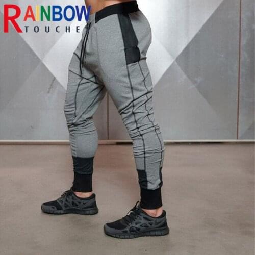 Rainbowtouches 2021 New Gym Men Sports Stitching Casual Slim Zipper Pocket Fitness Sweatpants