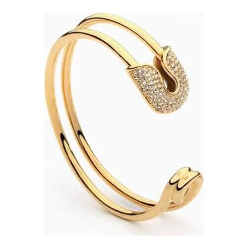 New C-Shaped Gold Color Unique Paper Clip Cuff Bracelet Shining Crystal Activity Retro Irregular Bangle Bracelet For Women