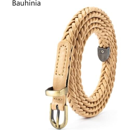 Bauhinia New PU Material Woven Ladies Belt 105*1cm Korean Casual Breathable Single Loop Pin Buckle Belt 2021