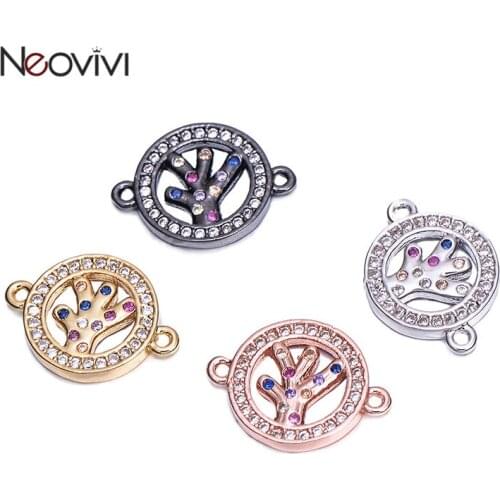 Neovivi Round Hollow Tree Charms for Jewelry Making Bracelets Necklace DIY Spacer Beads Micro Pave White Colorful CZ Accessories