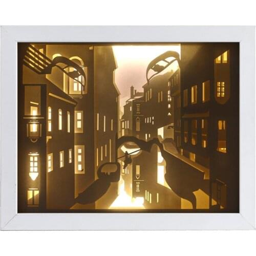 Bulk Cheap Wholesale Snow Mountain Paper Carving Lamp 3D Wooden Shadow Box Picture Frame with Custom Size and Color