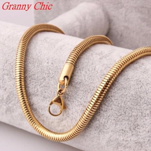Granny Chic New arrival Men 23.6" 4.2mm Chain Necklace Stainless Steel Round Snake Women gold Color Jewellery