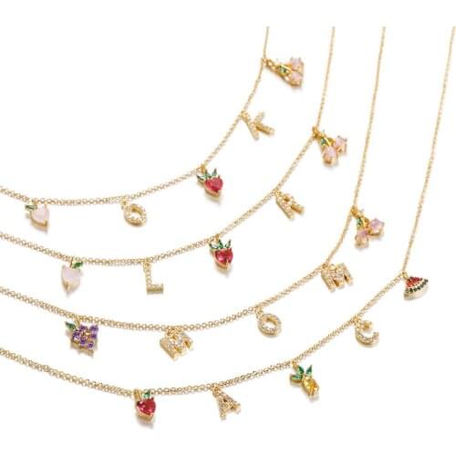 New Fashion Fruits Series Necklace Trendy Letter Link Chain Cubic Zirconia Colour Woman Korean simplicity Plant