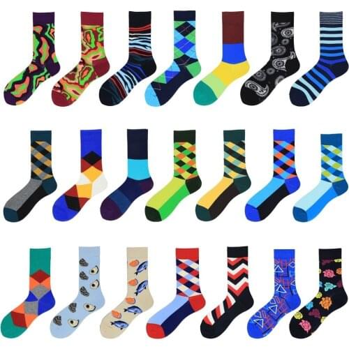 Peonfly Hot 2020 Sale Casual Fashion Design Plaid Striped Sokken Classic Colorful Business Cotton Socks Happy Men