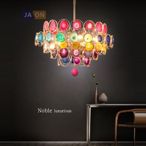 Led e14 Postmodern Iron Agate Colorized Chandelier Lighting Lamparas De Techo Suspension Luminaire Lampen For Foyer