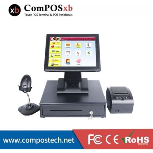 Pos all in one hot sales 15-inch Touch cash register/POS machine 80mm receipt printer with Cash drawer barcode scanner