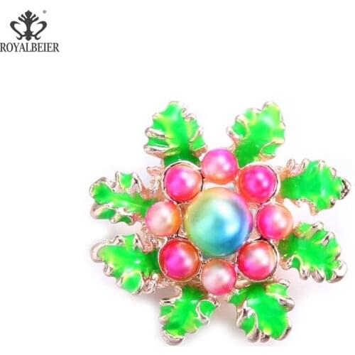 ROYALBEIER Flower Theme Unique Jewelry Big Beads for Making Fit 18mm Snap Women Accessories Rhinestone Metal Buttons Wholesale