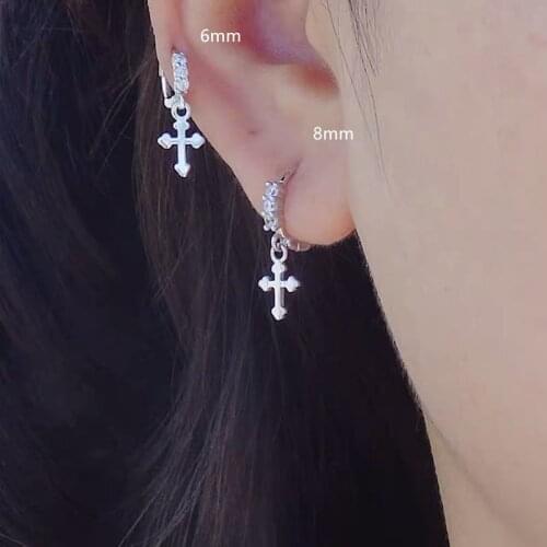 925 Sterling Silver Earrings Fashion Personality Small Zircon Cross Ear Ring Ear Bone Ear Buckle Wild Woman Girl Ear Jewelry