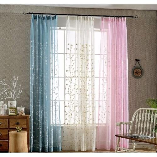 European White Embroidered Voile Curtains Bedroom Sheer Curtains for Living Room Tulle Window Curtains/Panels Window Screening
