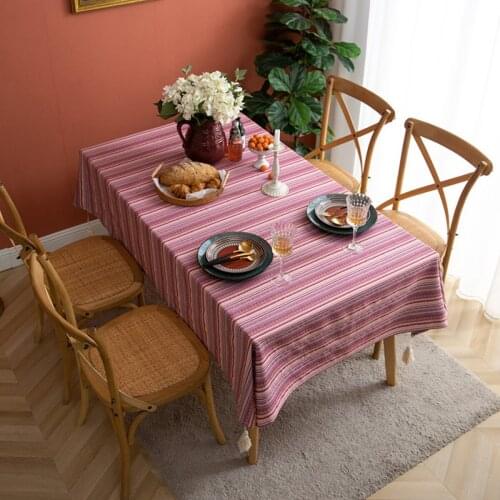Bohemian Style Colored Striped Polyester-cotton Printed Tablecloth Tassels Home Kitchen Coffee Table Cloth Outdoor Beach Blanket