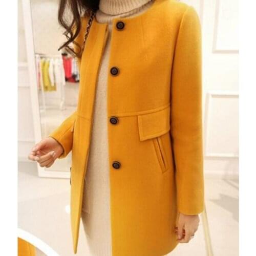 New Arrival Spring Womens Woolen Trench Female Long Sleeved Long Coat Jacket Slim Fit Fashion Wool Blend Outwear Size S-3xl