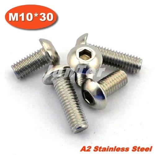 50pcs/lot ISO7380 M10*30 Stainless Steel A2 Hexagon Socket Button Head Screws